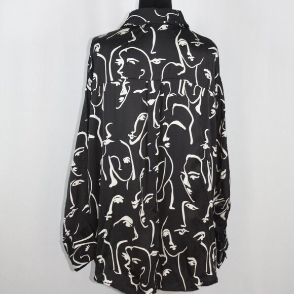 En Saison Black Blouse with Face Pattern Size Medium - Picture 3 of 7